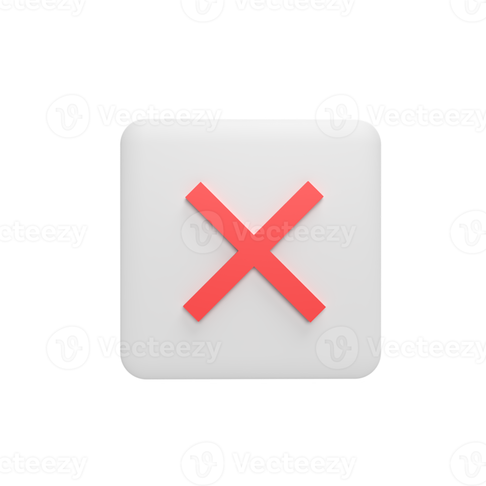 Cross mark 3d icon model cartoon style concept. render illustration png