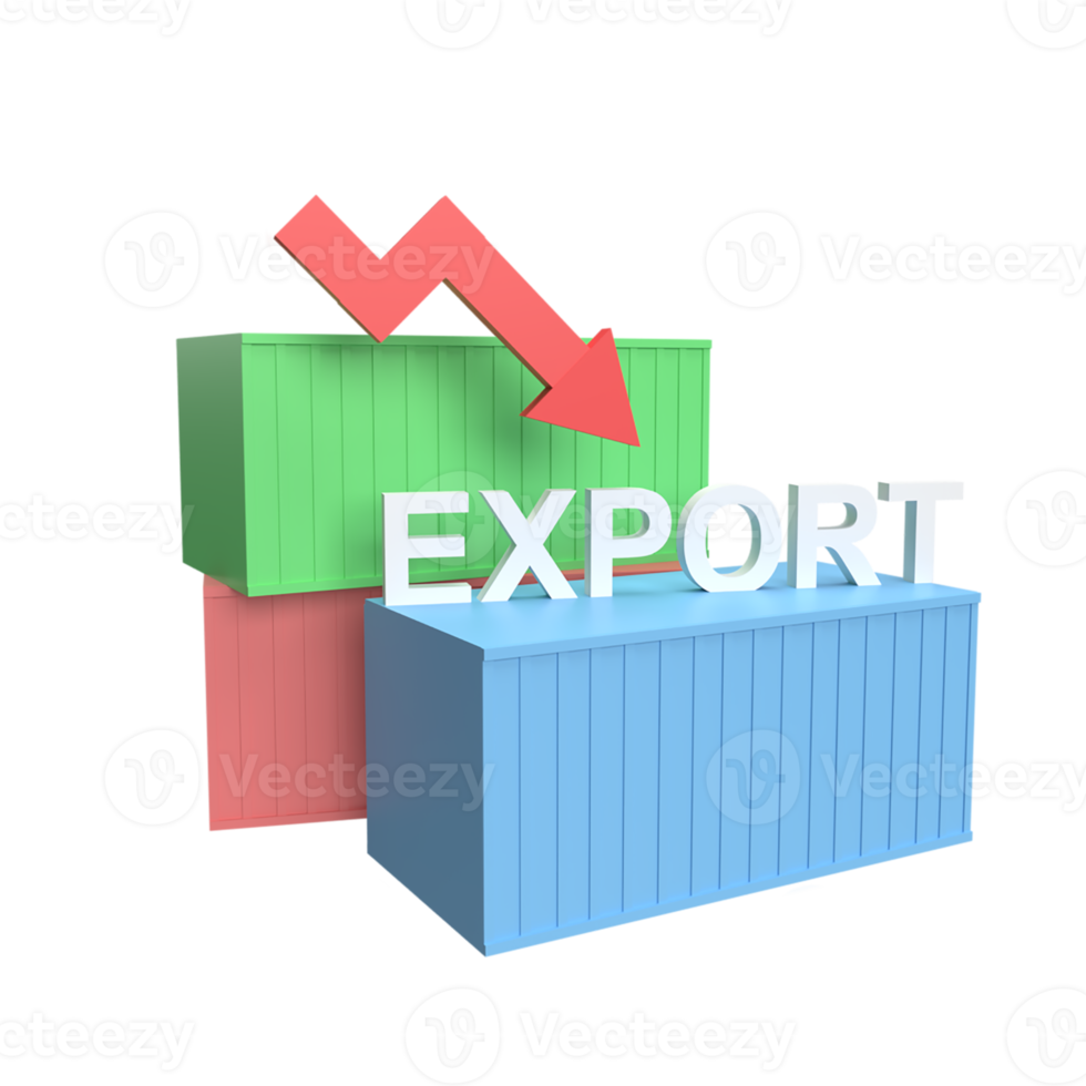 goods exports down 3d icon model cartoon style. render illustration png