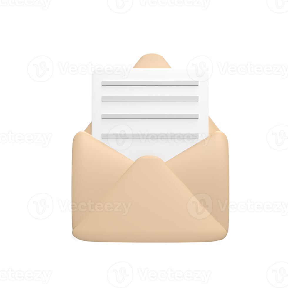 Envelope 3d icon model cartoon style concept. render illustration png