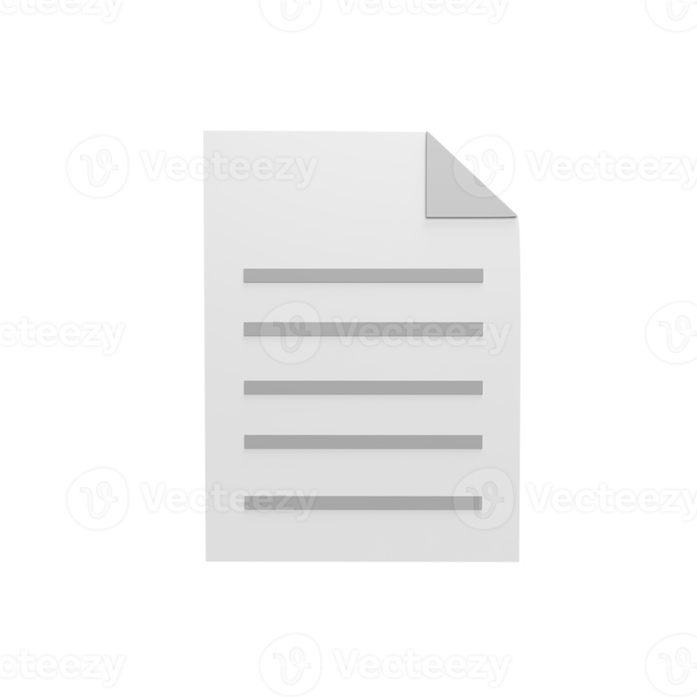 Document 3d icon model cartoon style concept. render illustration png