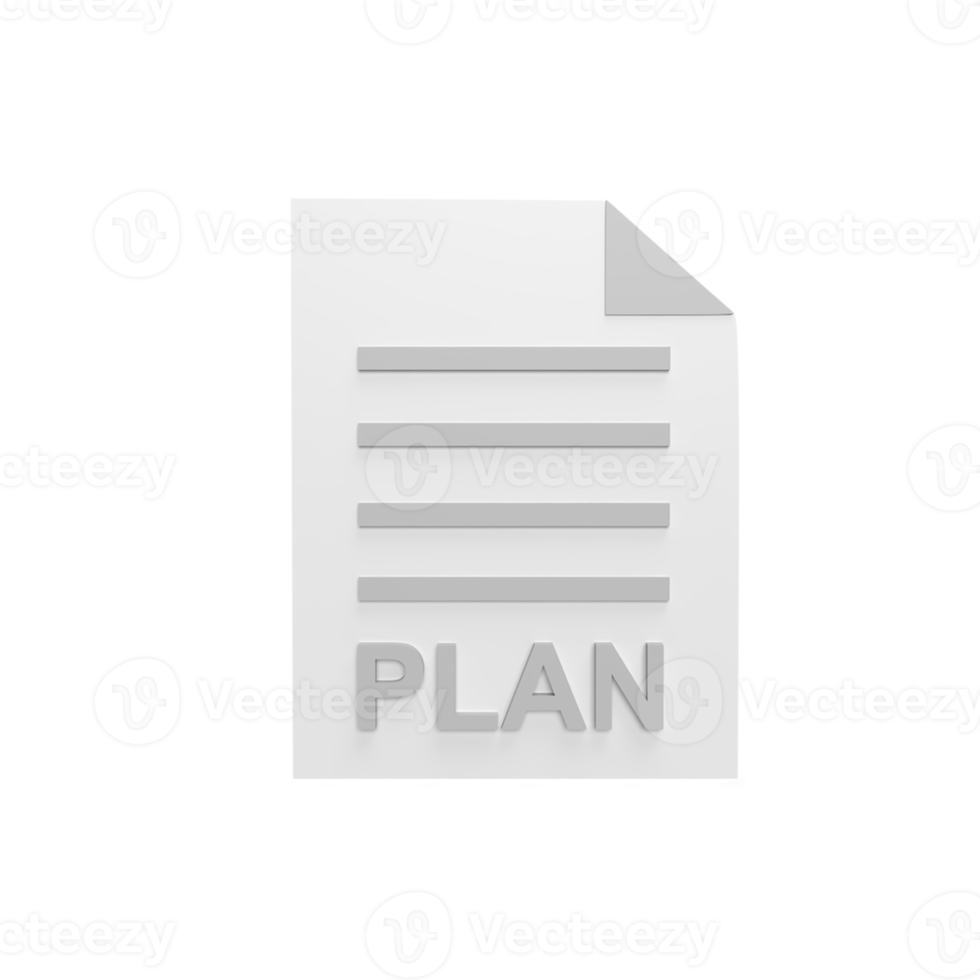 Document plan 3d icon model cartoon style concept. render illustration png