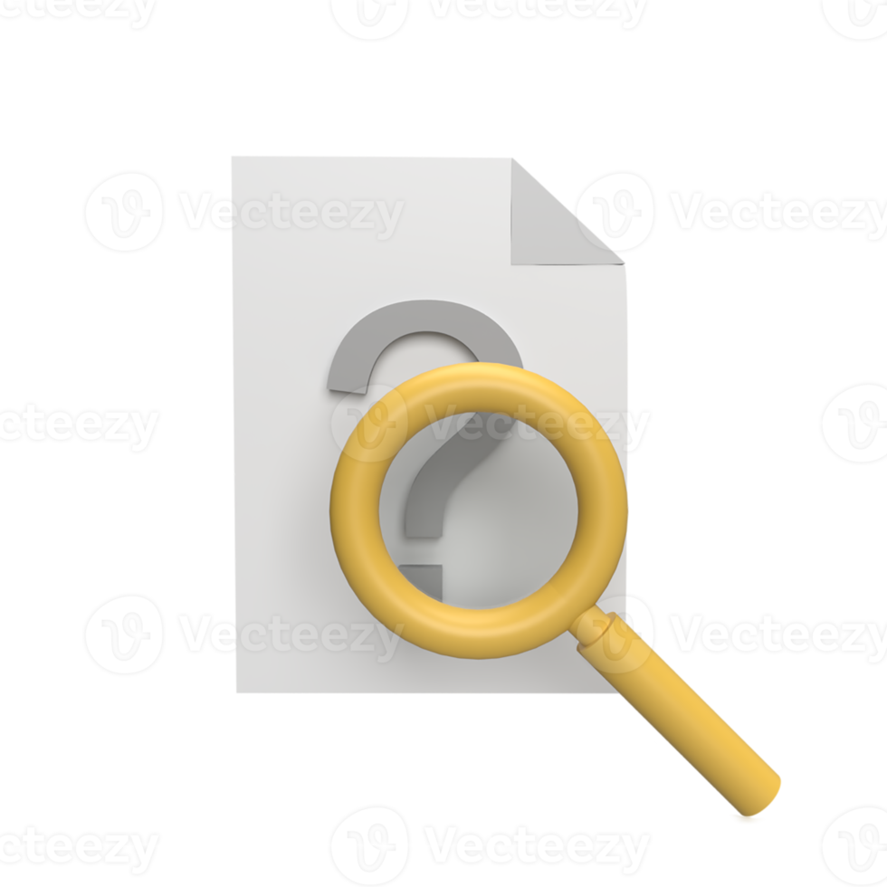 Search problem document 3d icon model cartoon style concept. render illustration png