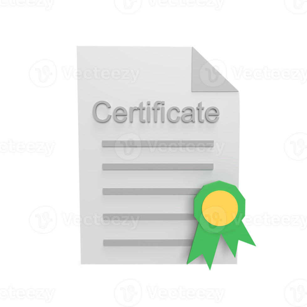 Certificate 3d icon model cartoon style concept. render illustration png