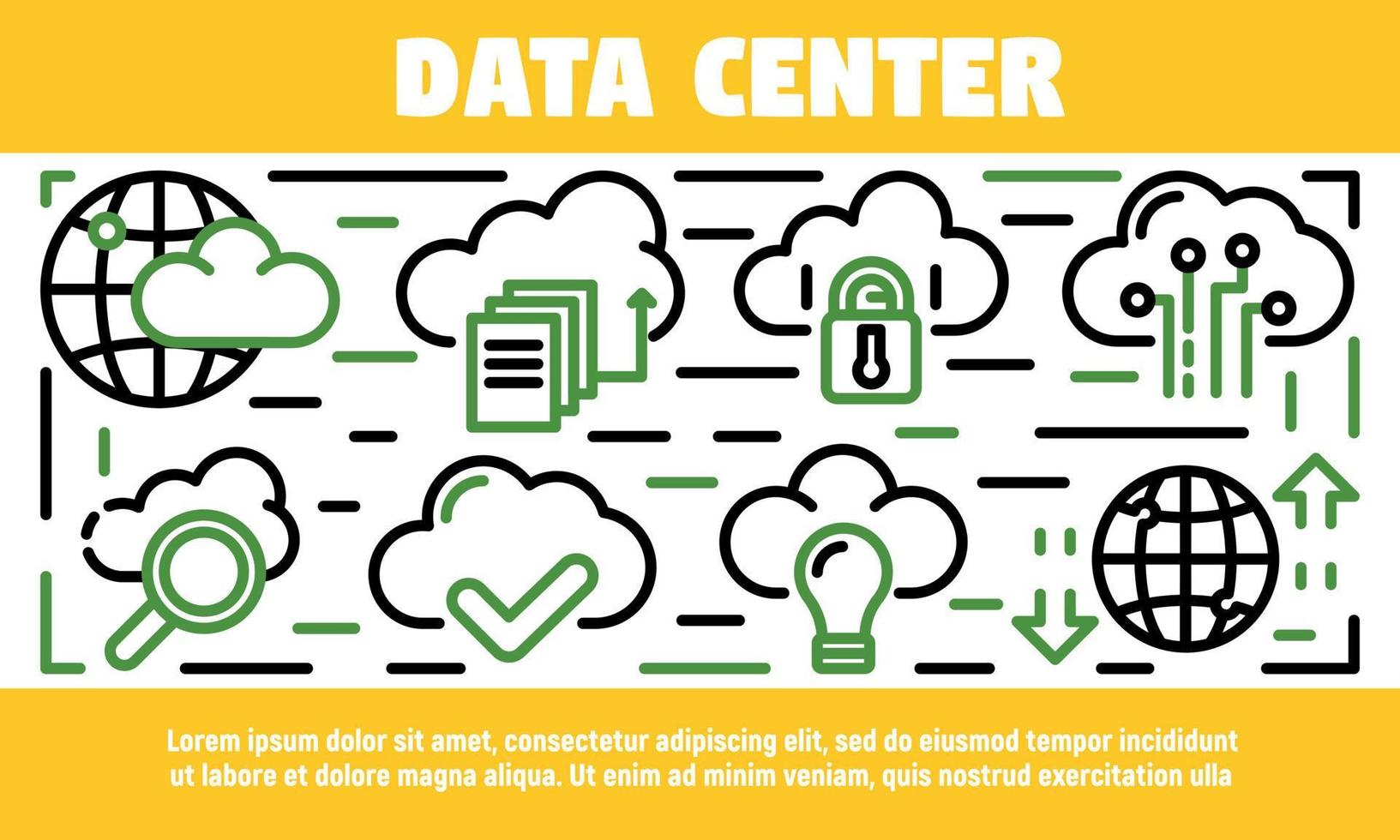 Data center banner, outline style vector