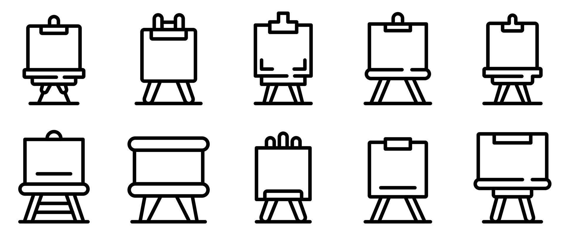 Easel icons set, outline style vector