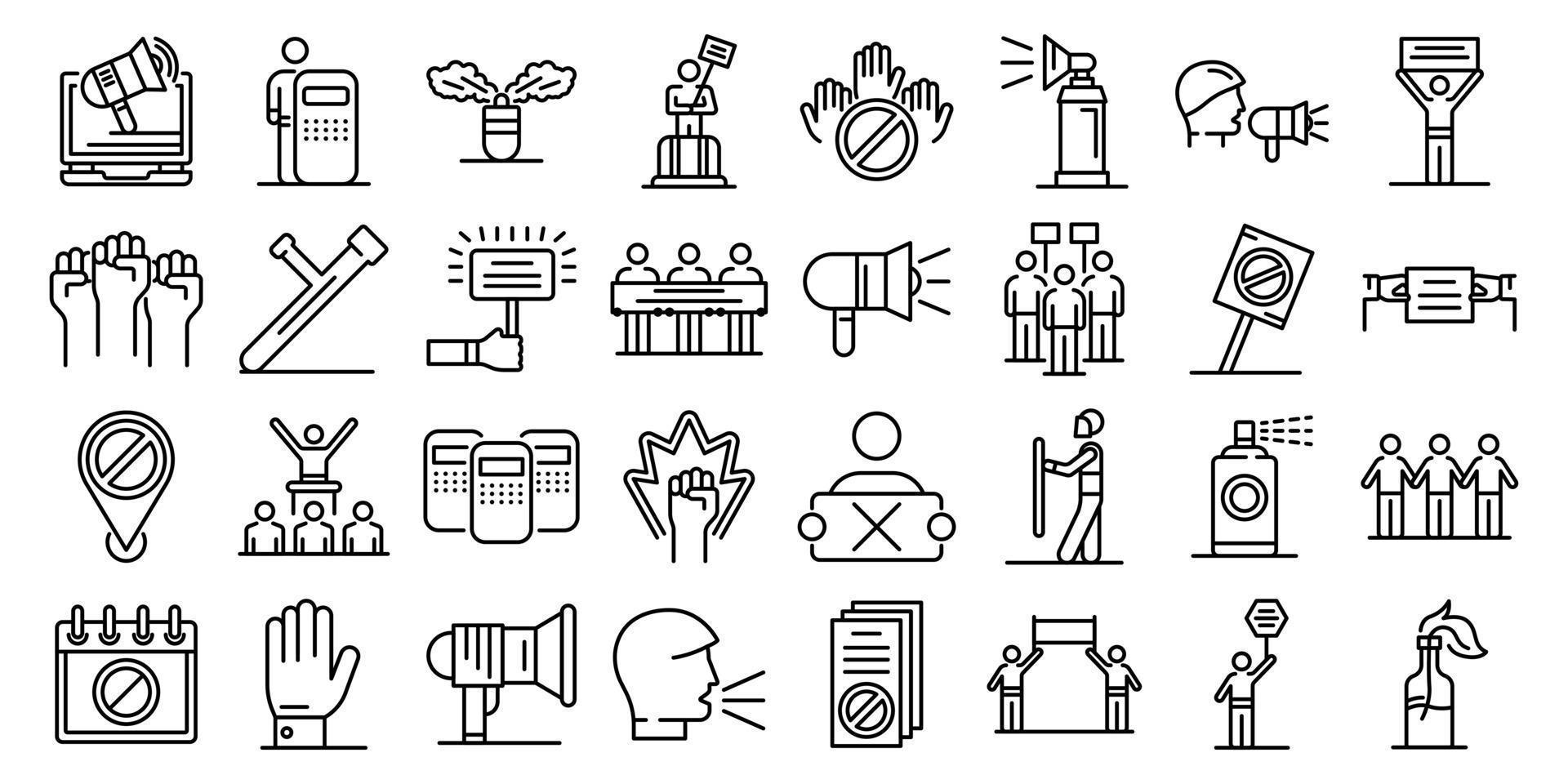 Protest icons set, outline style vector