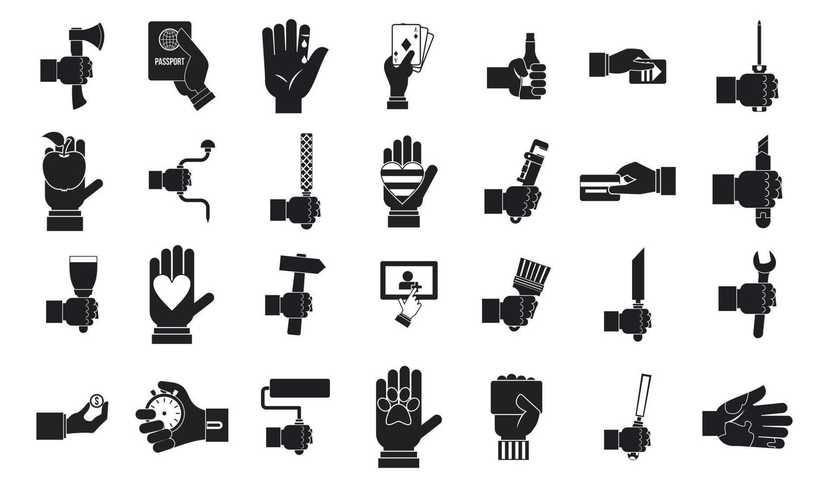 Hand object icon set, simple style vector