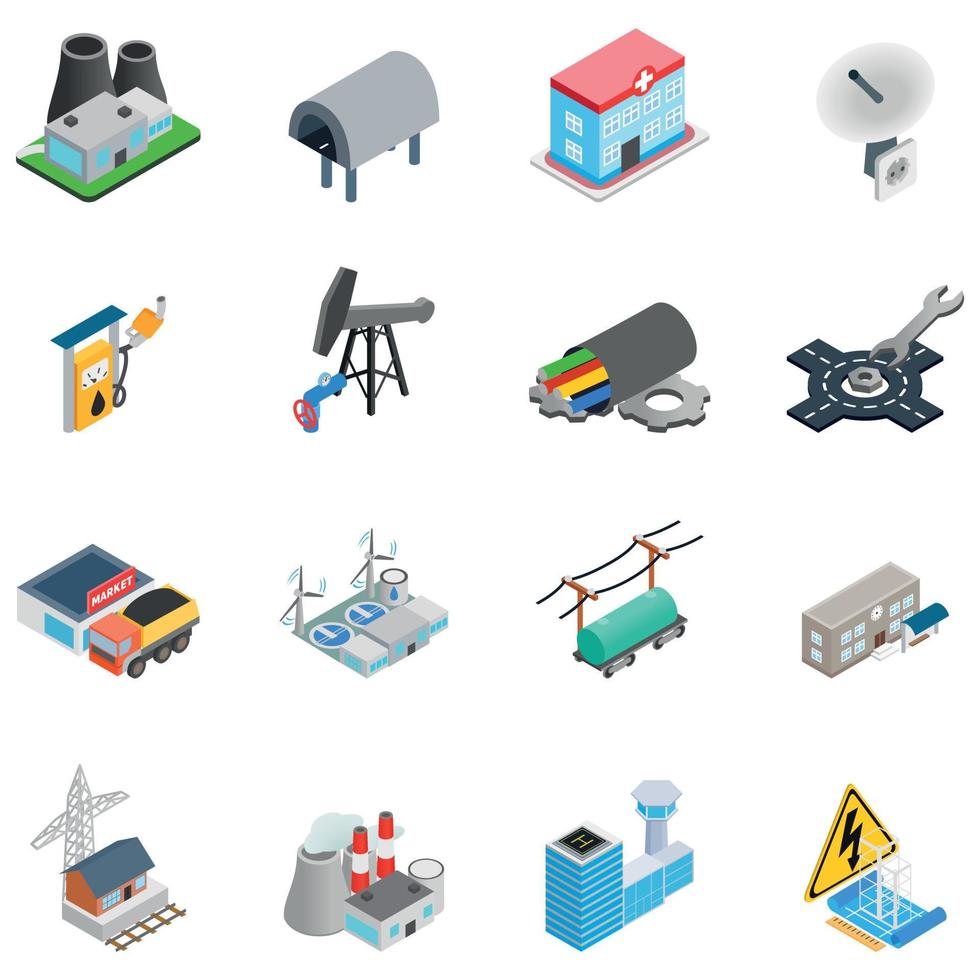 Chemical enterprise icons set, isometric style vector