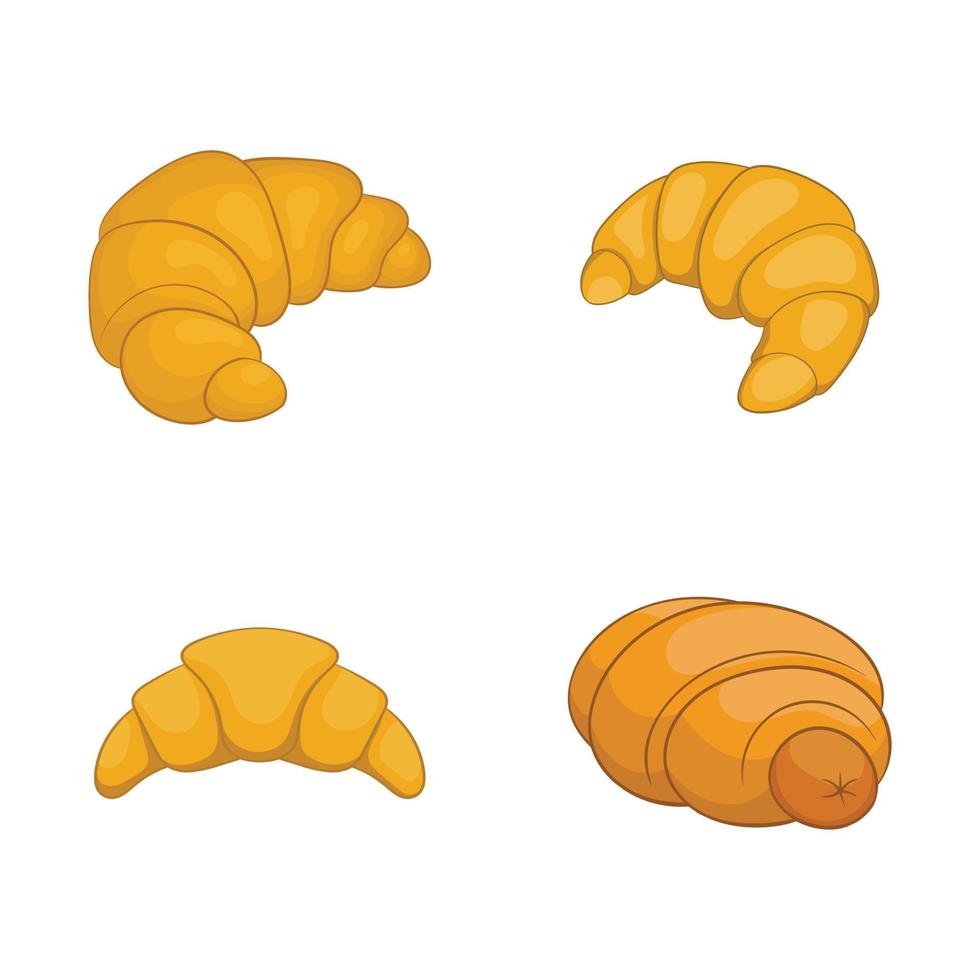 Croissant icon set, cartoon style vector