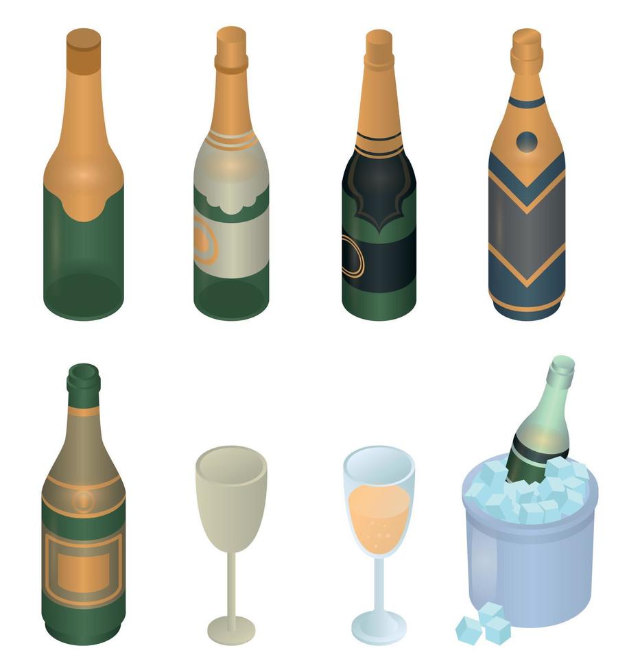 Champagne icons set, isometric style vector