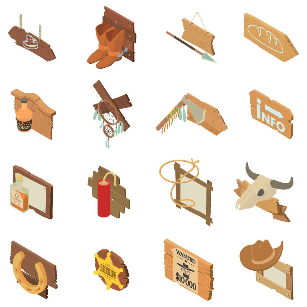 Wild west pointer icons set, isometric style vector