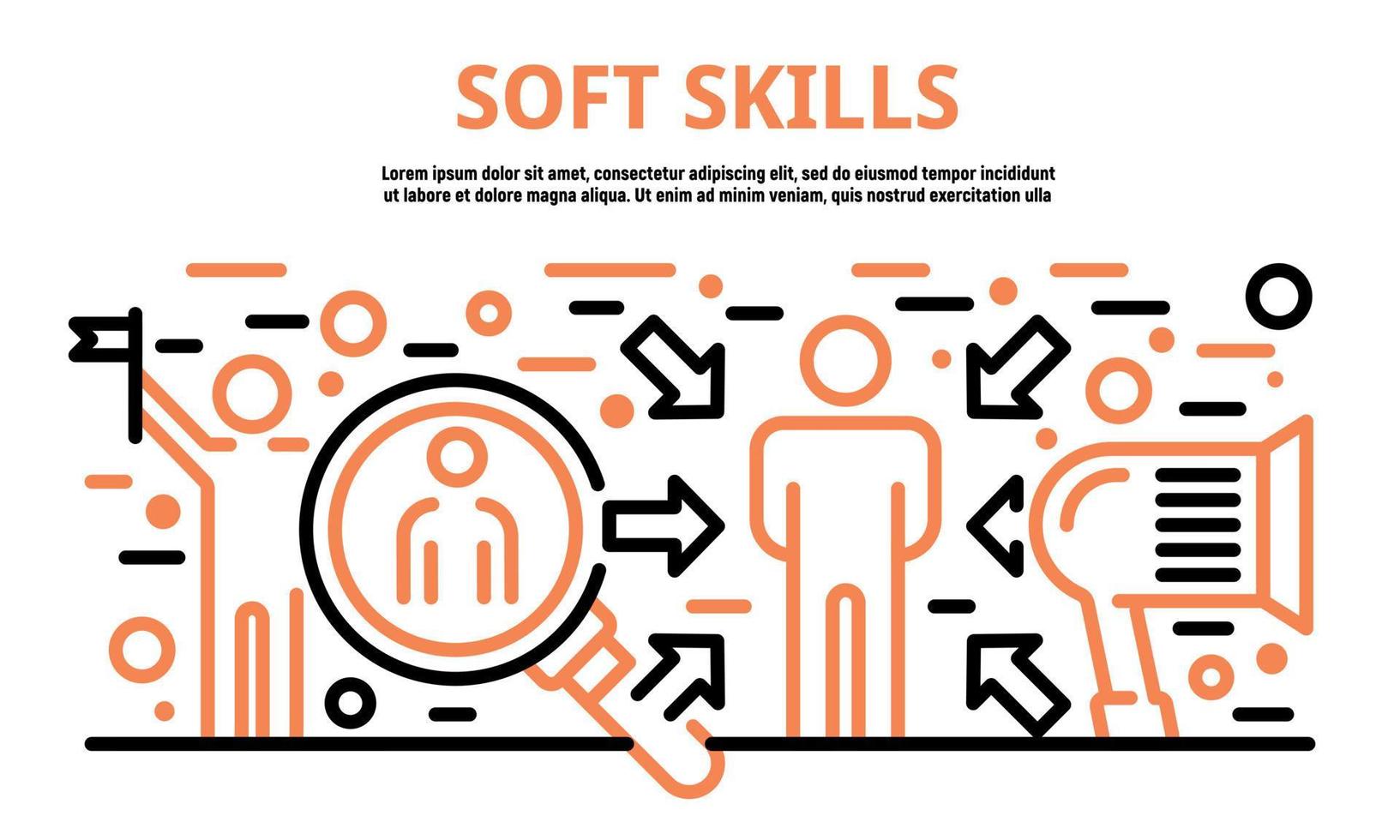 Soft skills banner, outline style vector