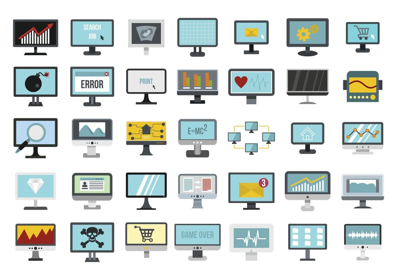 conjunto de iconos de monitor, tipo plano vector