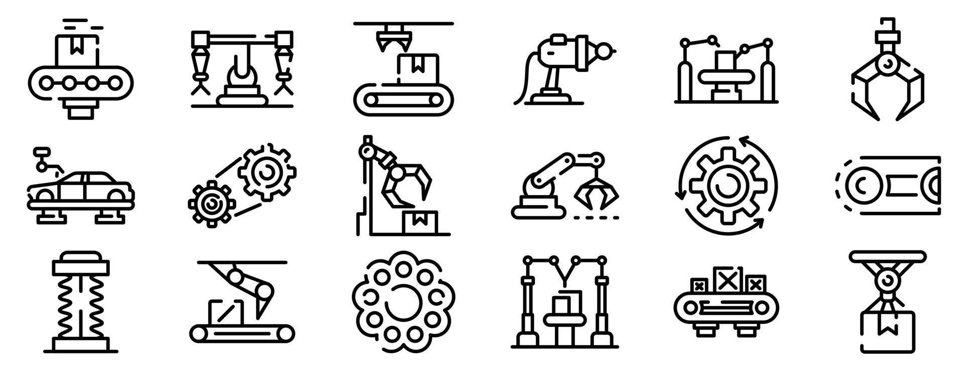 Assembly line icons set, outline style vector