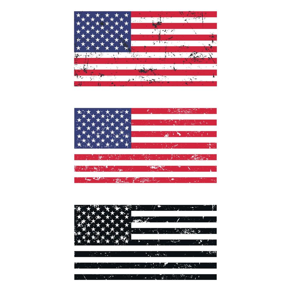 illustration set of american flags in grunge style vector