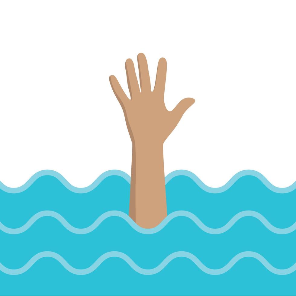 illustration of a man drowning and raising his hand for help vector