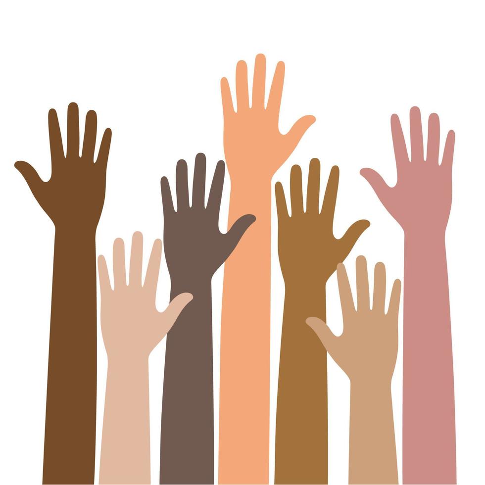 Colorful raised hands. vector