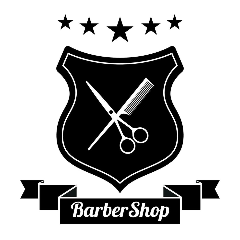 logo para barbería, peluquería con tijeras de peluquero y peine vector
