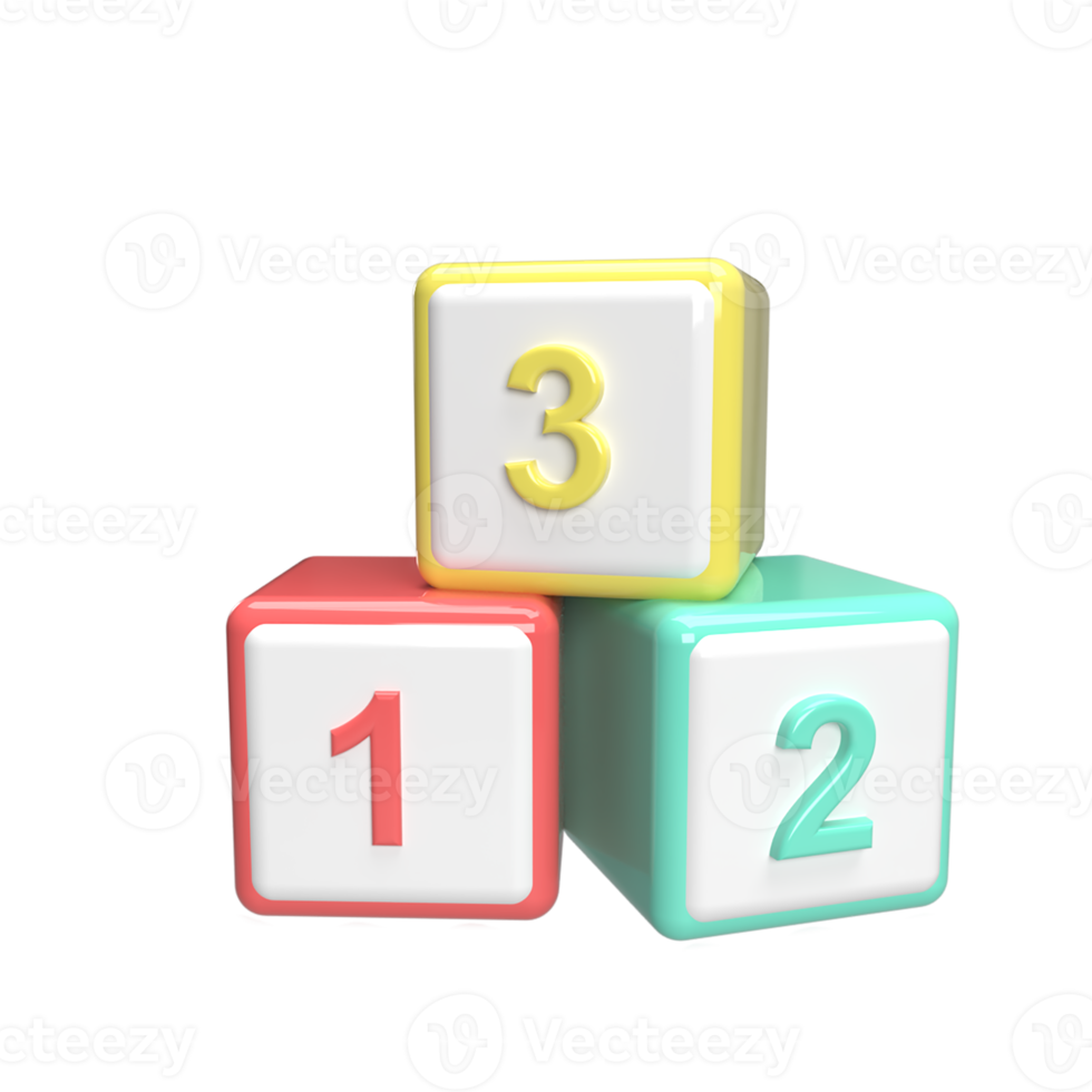 Block number 3d model cartoon style. render illustration png