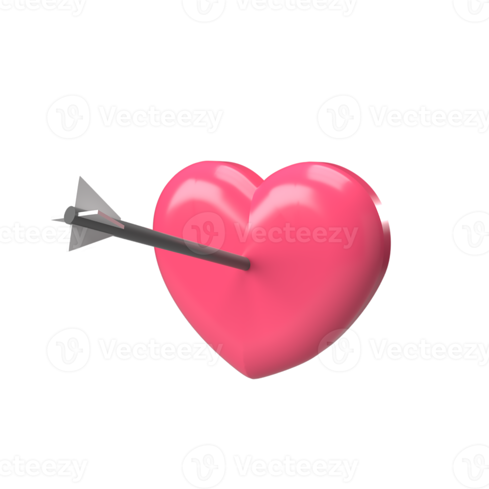 Target board and heart cartoon style. 3d render illustration png