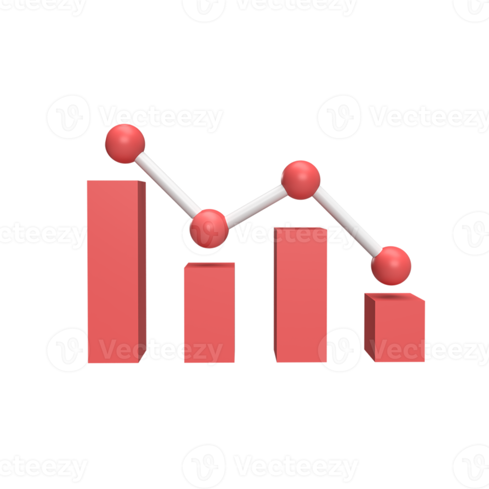 Decrease graph 3d icon model cartoon style concept. render illustration png