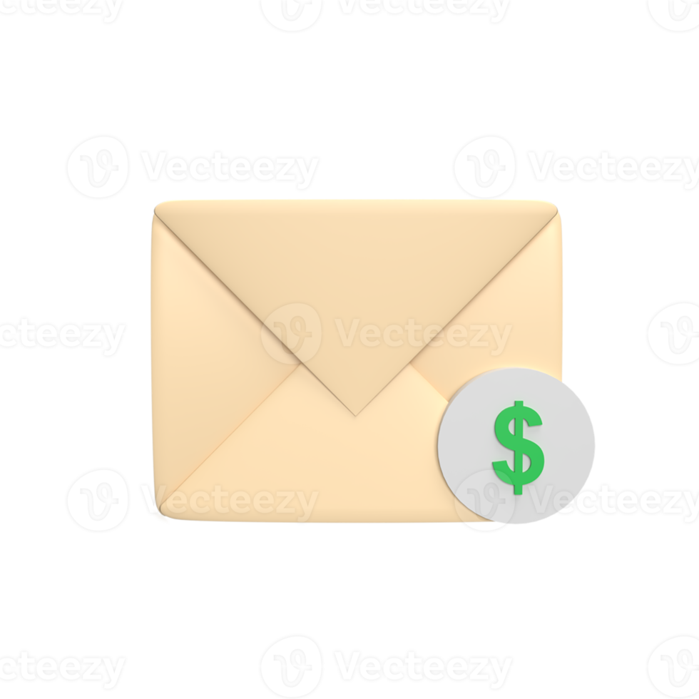 Paid message 3d icon model cartoon style concept. render illustration png