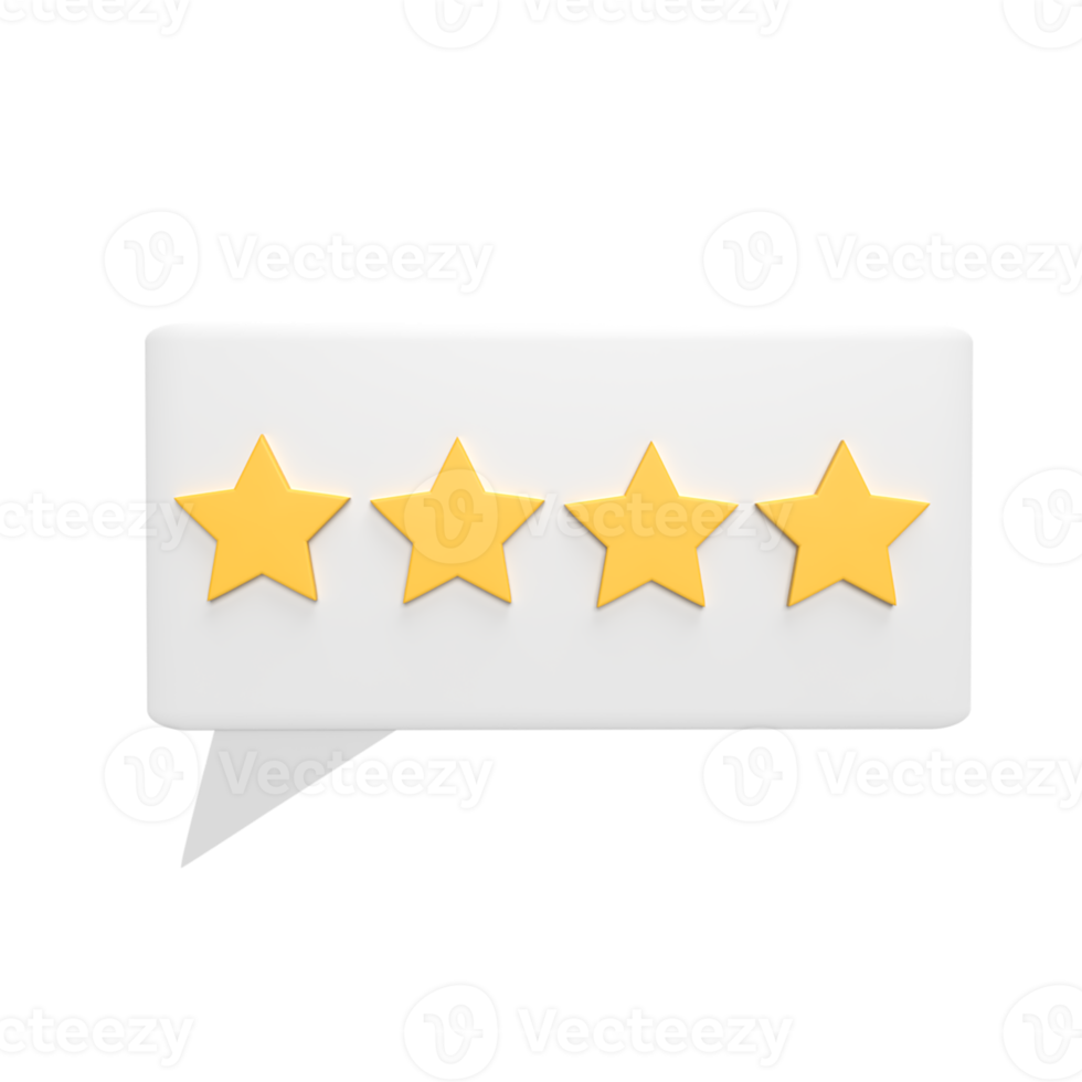 Rating four star 3d icon model cartoon style concept. render illustration png
