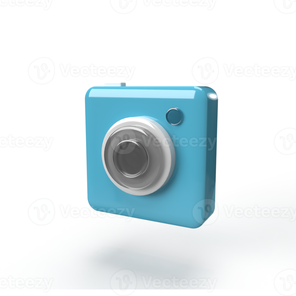 fotocamera met met lens en knop, cartoon minimalistische stijl. 3D render illustratie png