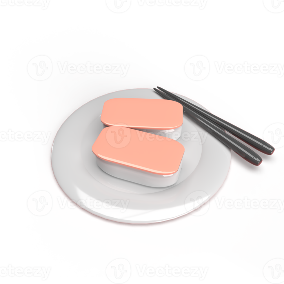 Sushi on a plate 3d model rendering illustration png