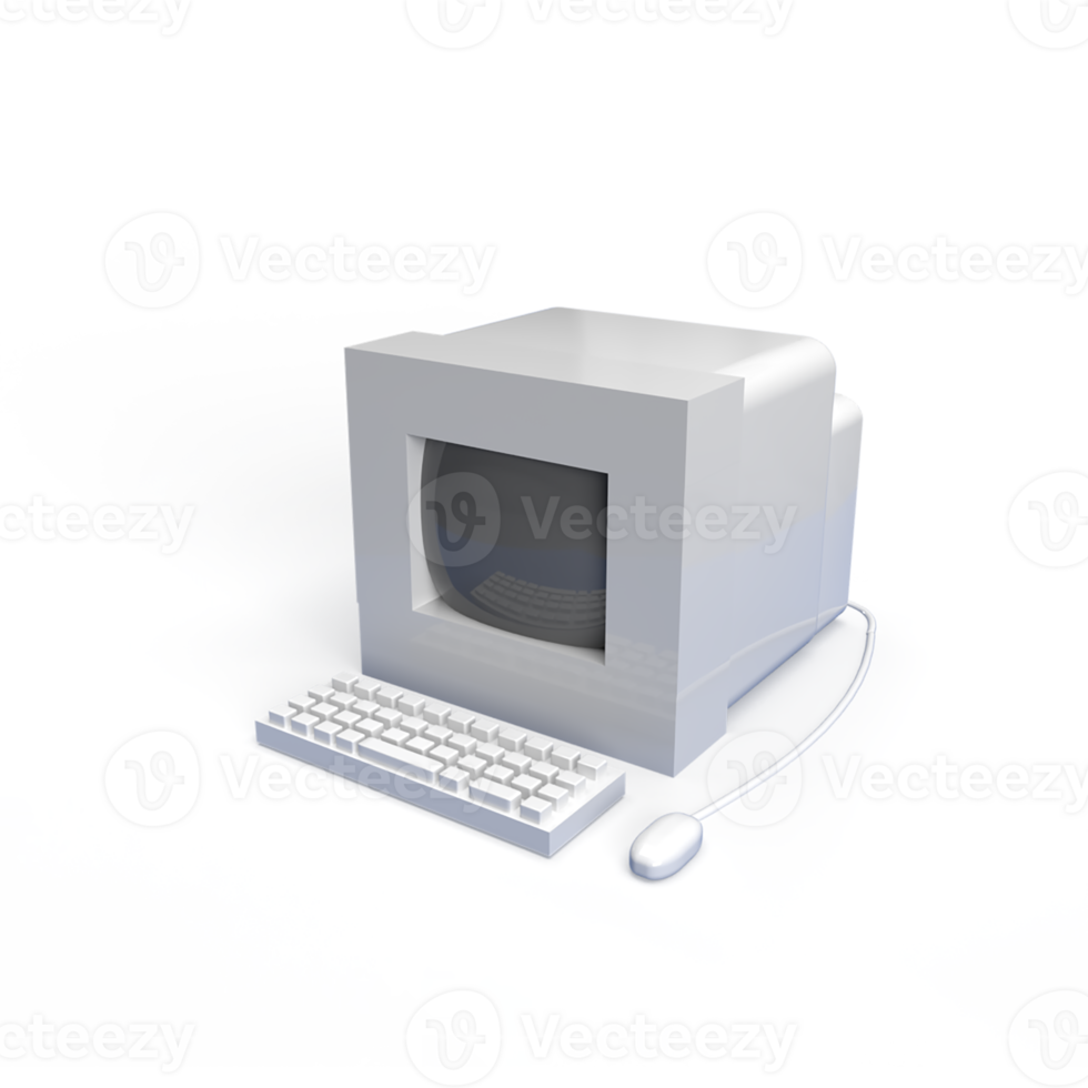 modelo antigo de computador com teclado e mouse 3d render ilustração png