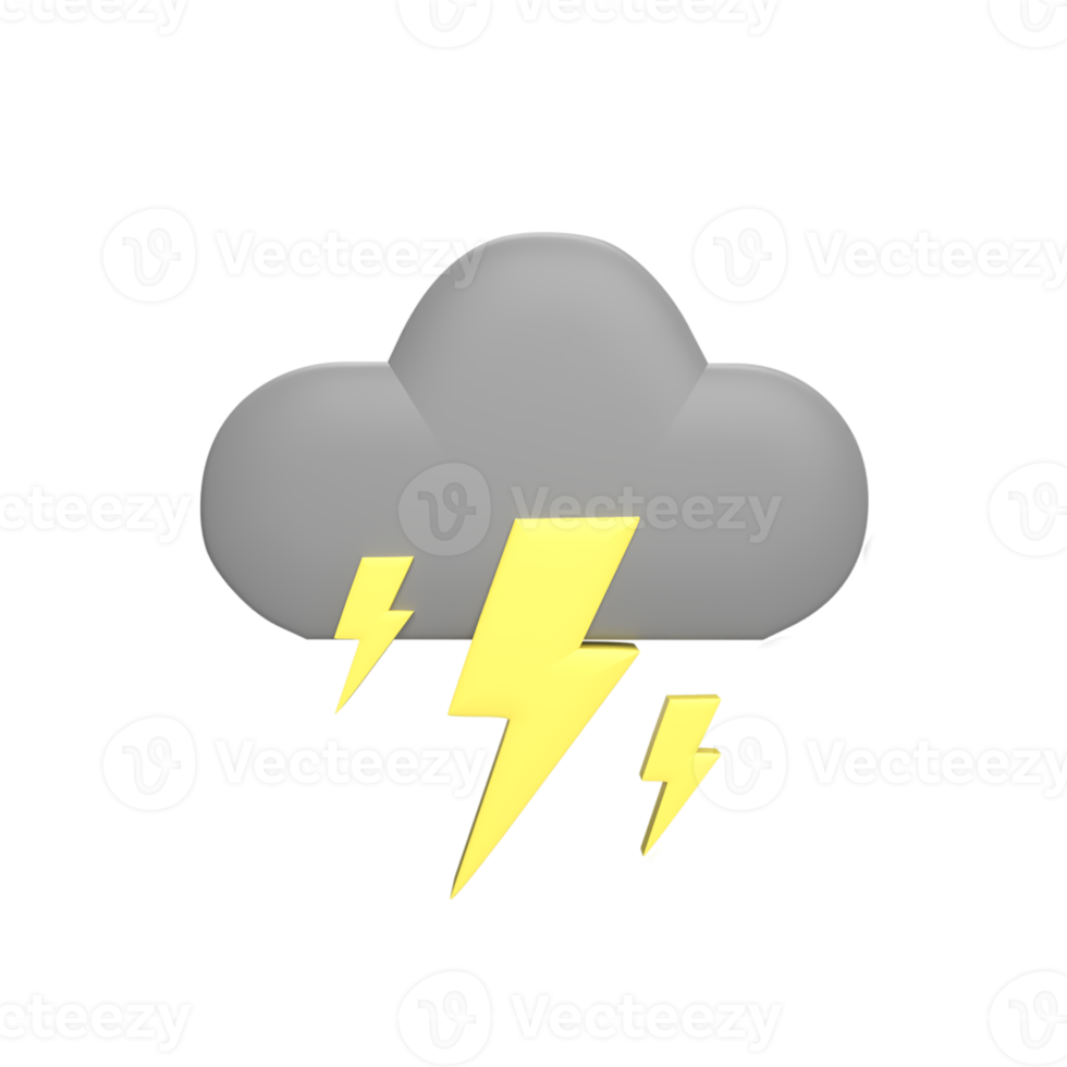 Lightning cloudy 3d icon model cartoon style concept. render illustration png