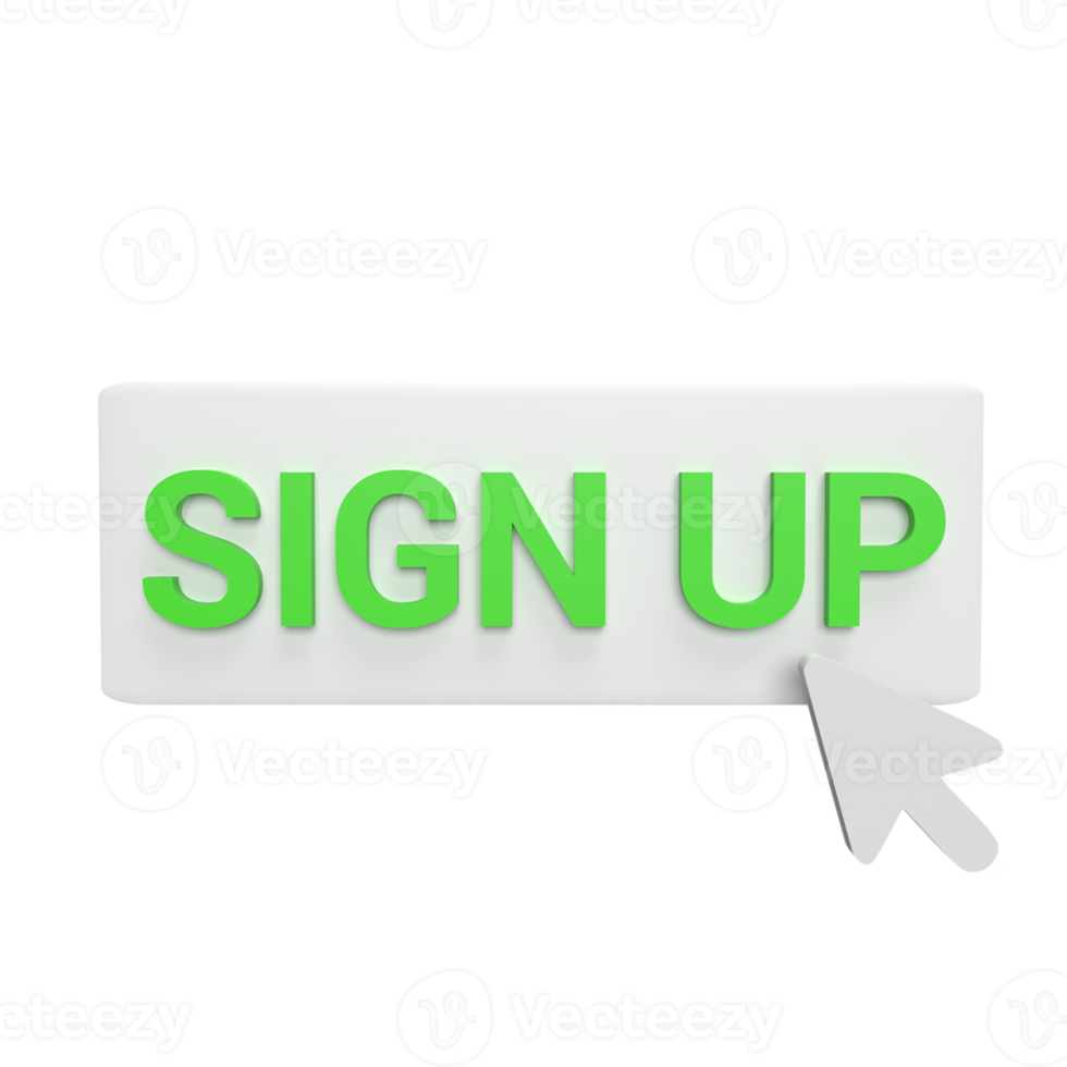 Sign up click with cursor 3d icon model cartoon style concept. render illustration png