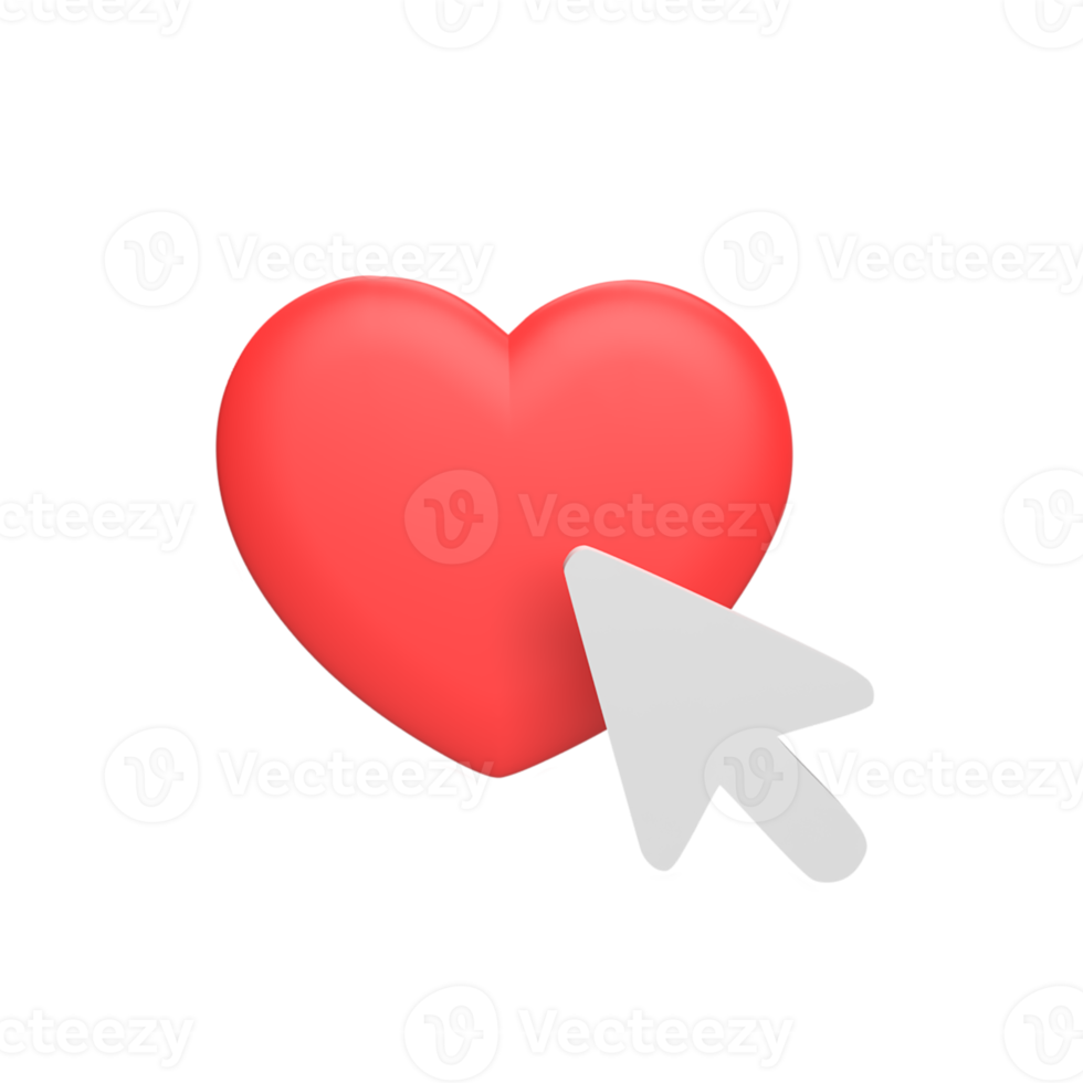Love clicks 3d icon model cartoon style concept. render illustration png