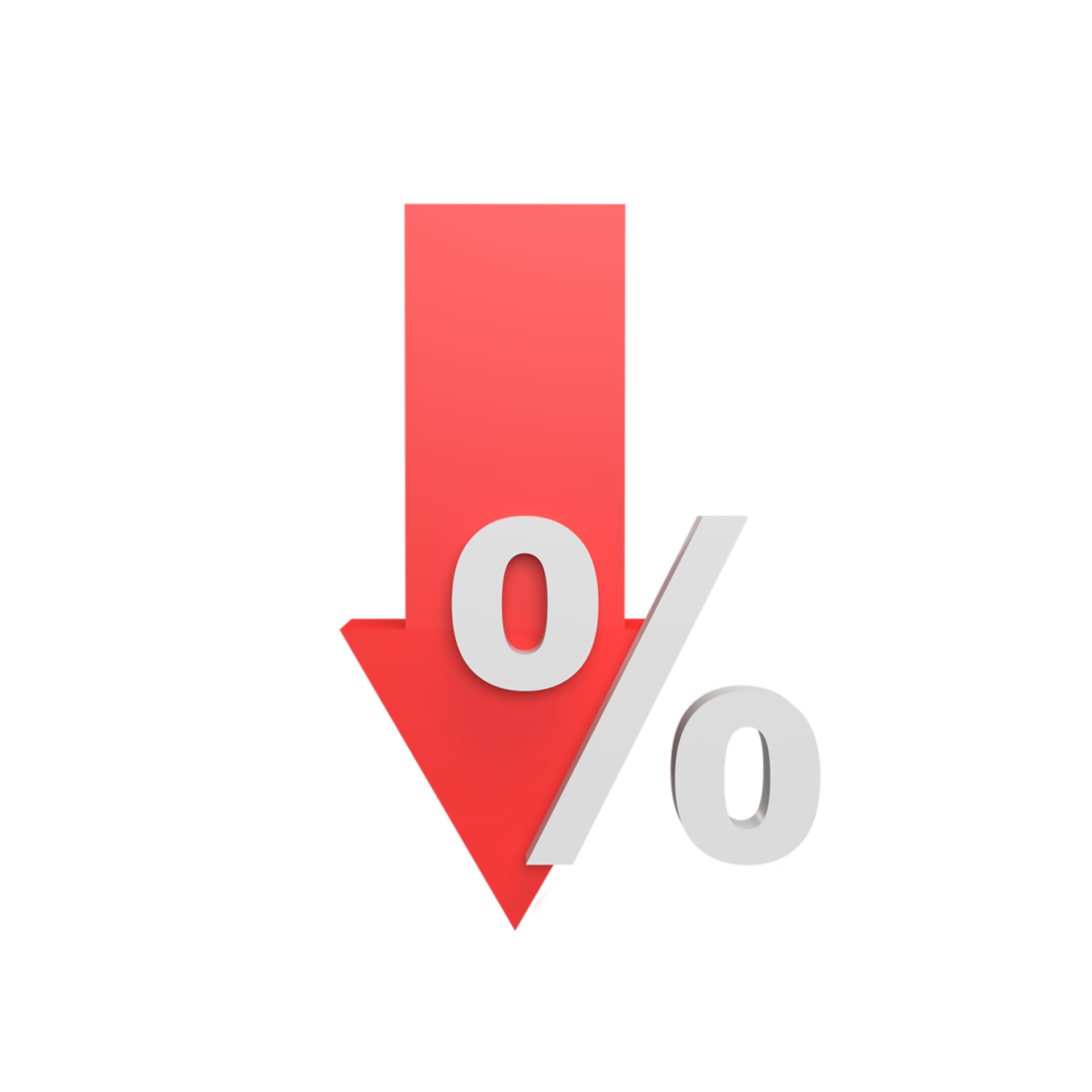 Percent down 3d icon model cartoon style concept. render illustration