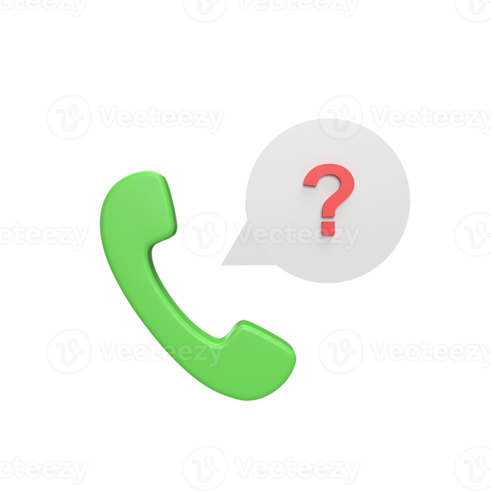 Icon call and question mark 3d icon model cartoon style concept. render illustration png