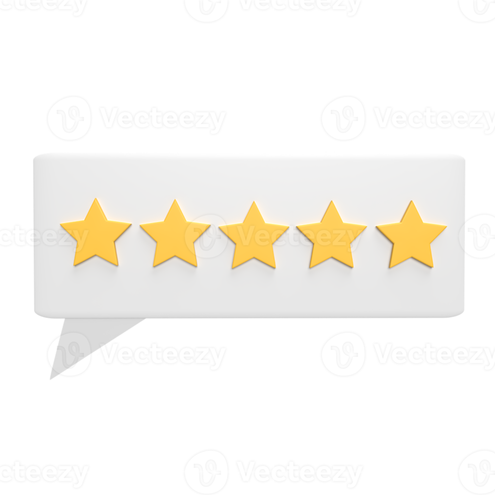 Rating five star 3d icon model cartoon style concept. render illustration png