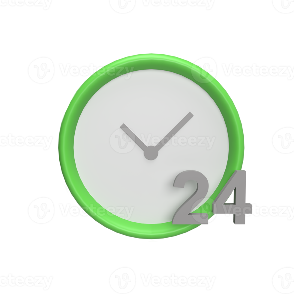 24 hours clock 3d icon model cartoon style concept. render illustration png
