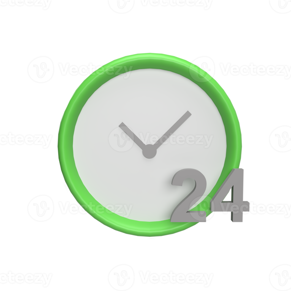 24 horas relógio 3d ícone modelo conceito de estilo dos desenhos animados. renderizar ilustração png