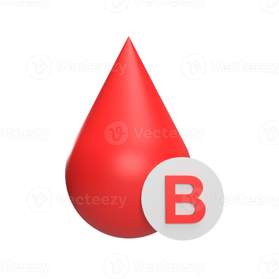 B blood type 3d icon model cartoon style concept. render illustration png