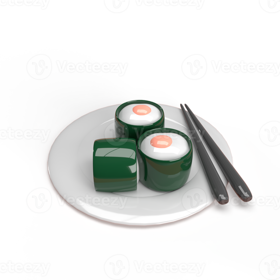 sushi sur une assiette modèle 3d rendu illustration png