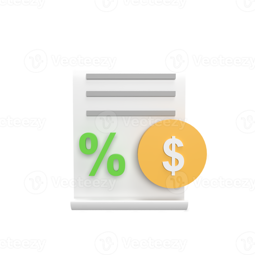 Taxes document 3d icon model cartoon style concept. render illustration png