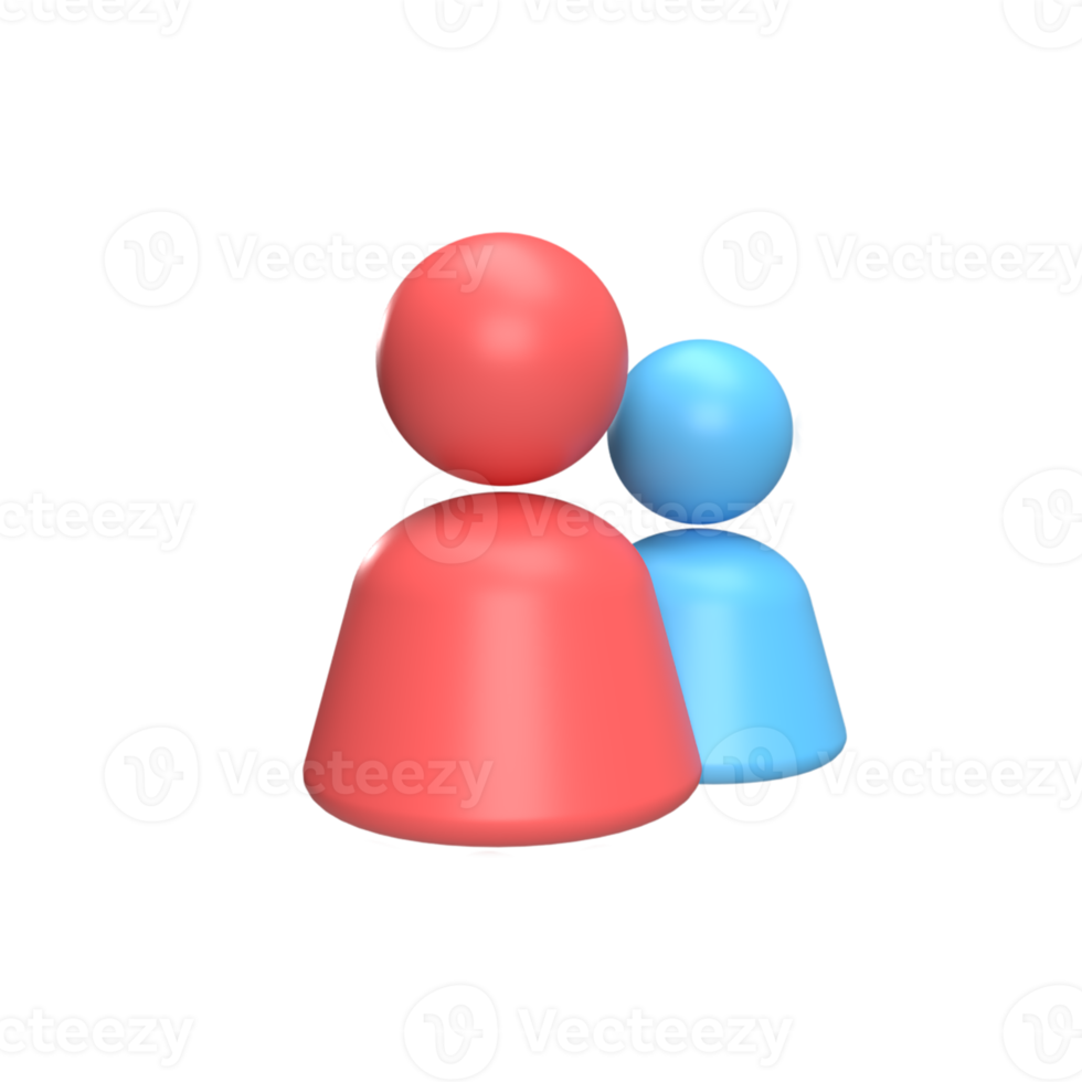concetto di stile del fumetto del modello dell'icona 3d di due persone. rendere l'illustrazione png