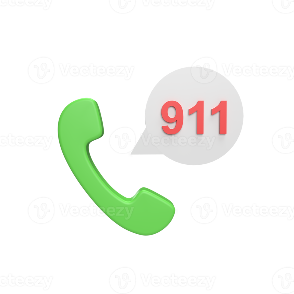 Call 911 3d icon model cartoon style concept. render illustration png