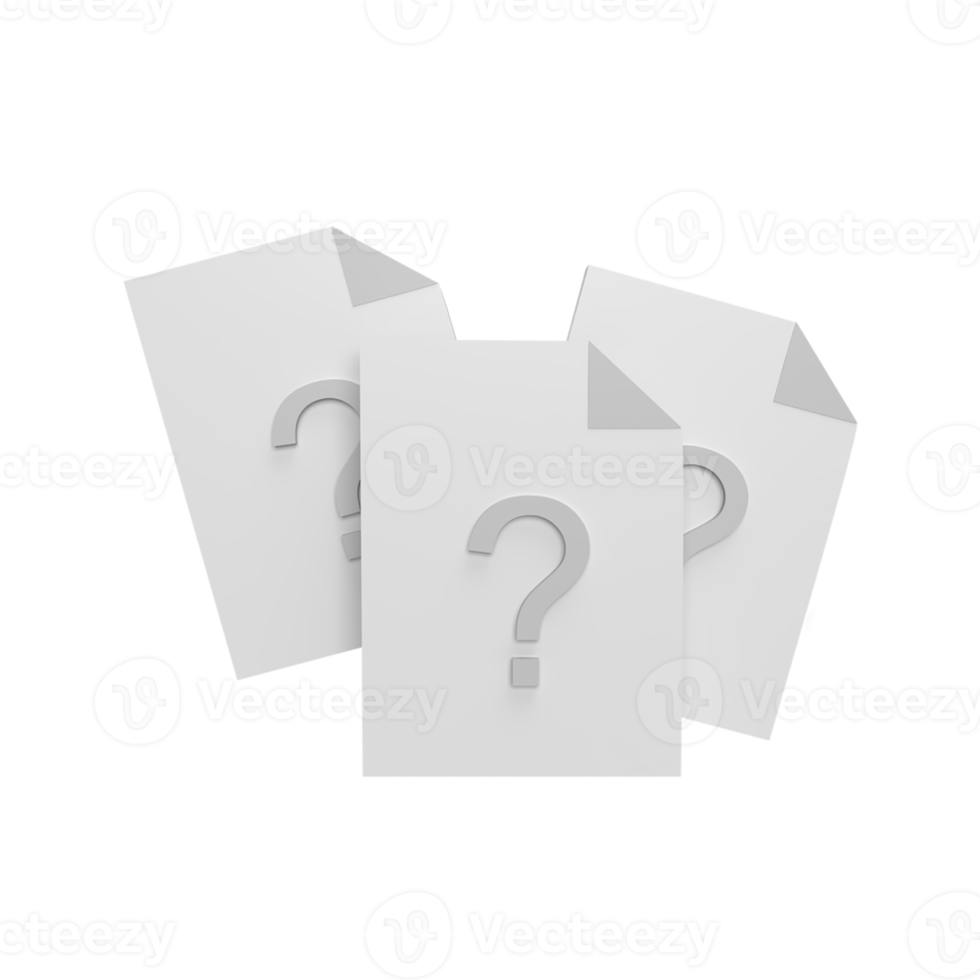 Question document 3d icon model cartoon style concept. render illustration png