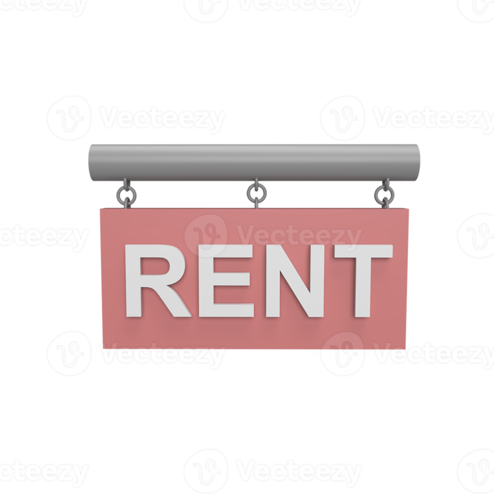 a board with the words rental 3d icon model cartoon style concept. render illustration png