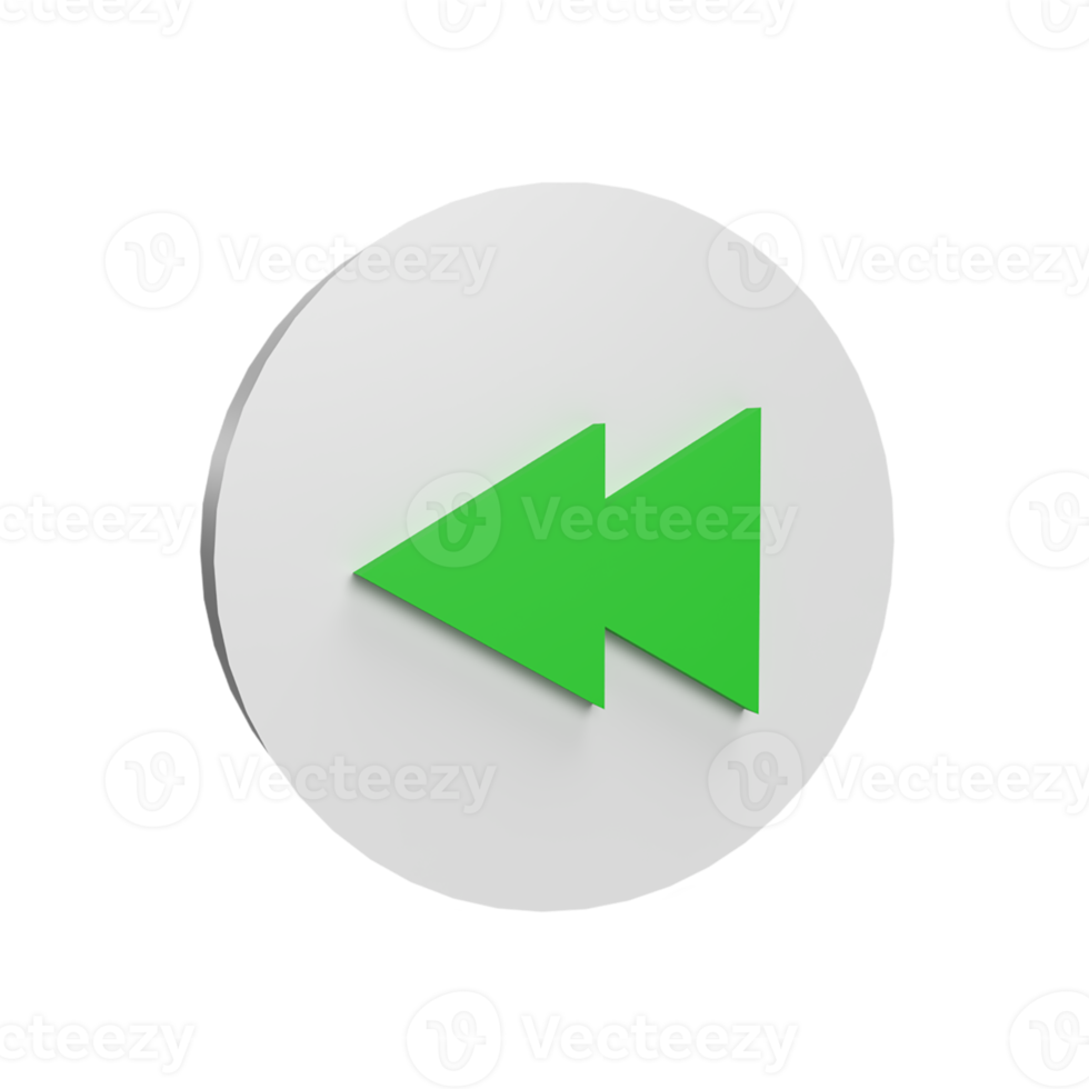 Backward button 3d icon model cartoon style concept. render illustration png