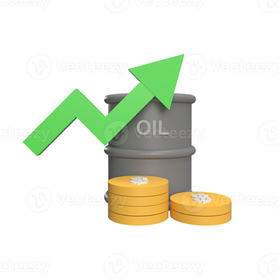 Oil prices go up 3d icon model cartoon style. render illustration png