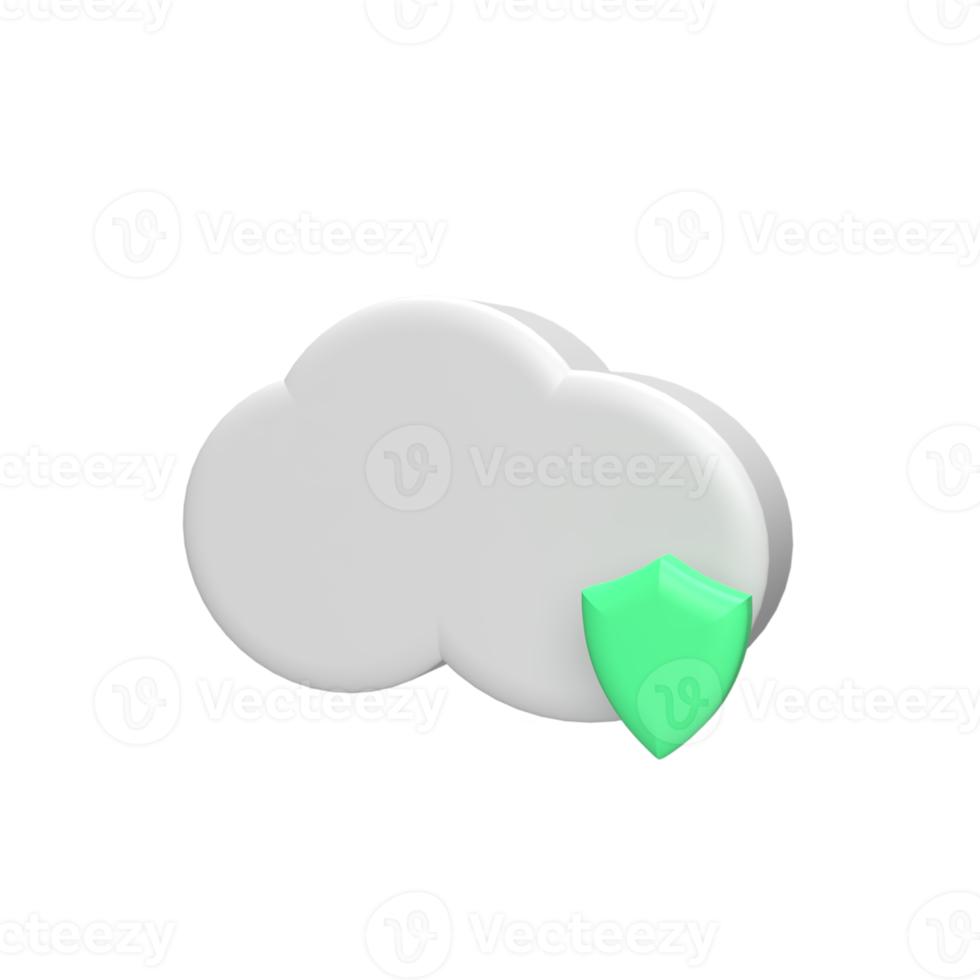 wolk met schild 3D-model cartoon-stijl. illustratie weergeven png