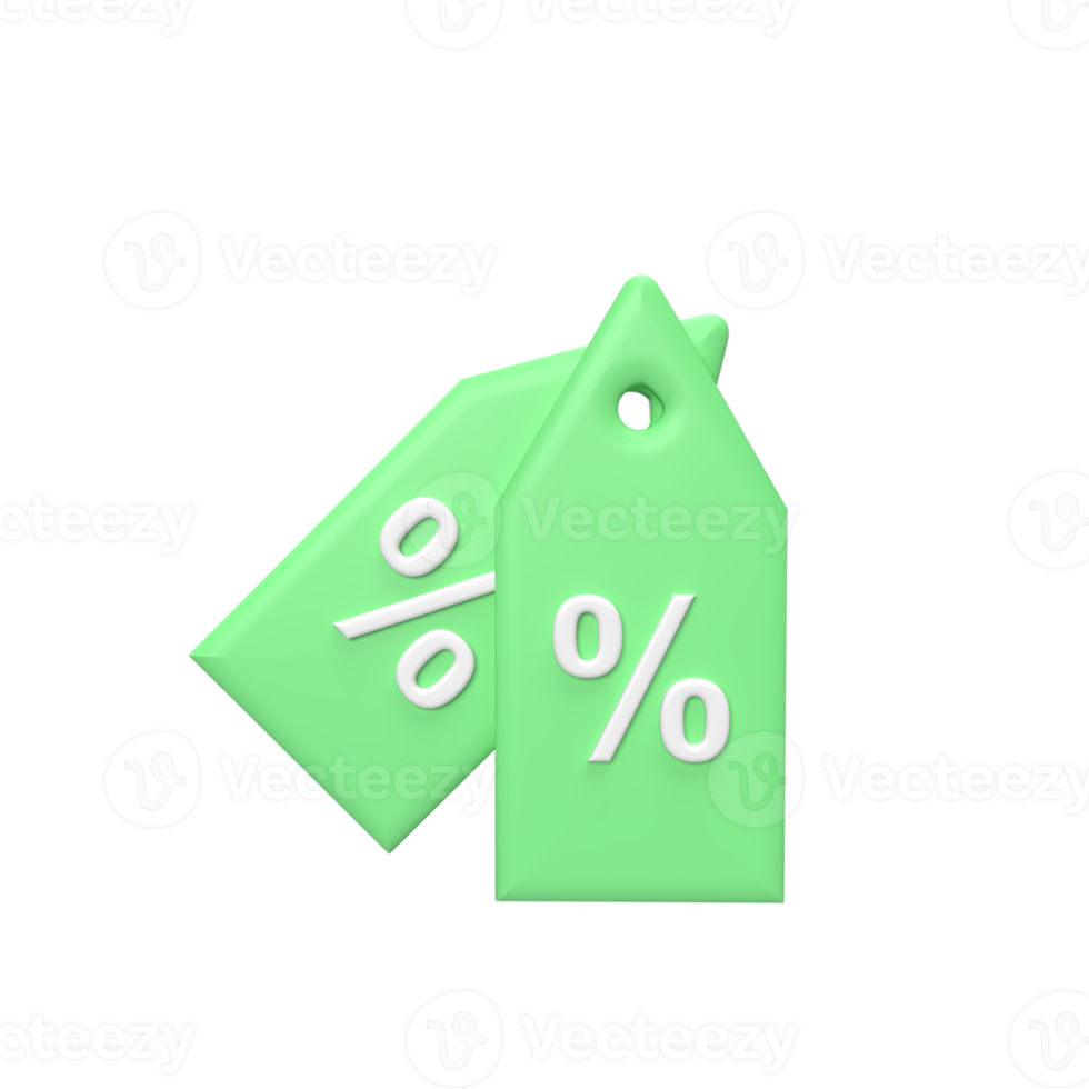 Discount tag 3D model cartoon style. render illustration png