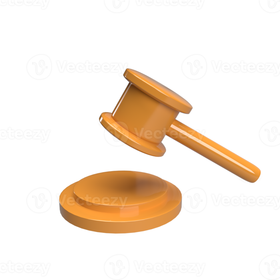 Judge hammer 3d model cartoon style. render illustration png